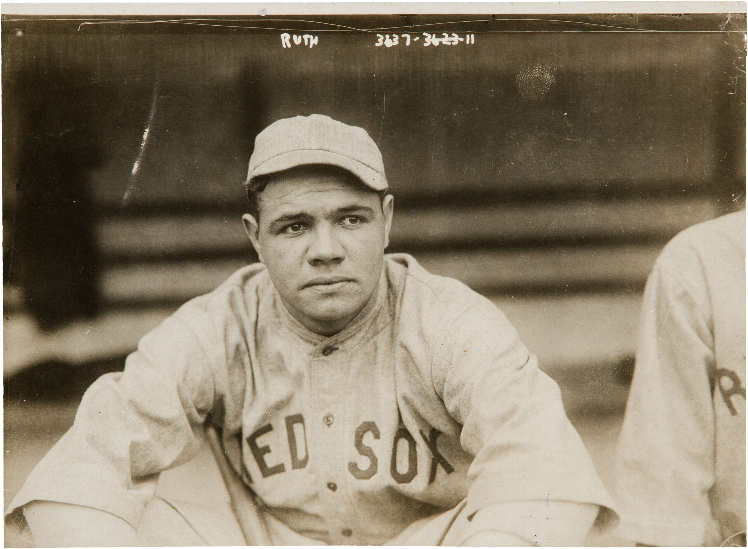 ニューヨーク・ヤンキースへ金銭トレードする前、ボストン・レッドソックス所属時代のベーブ・ルース。1919年。