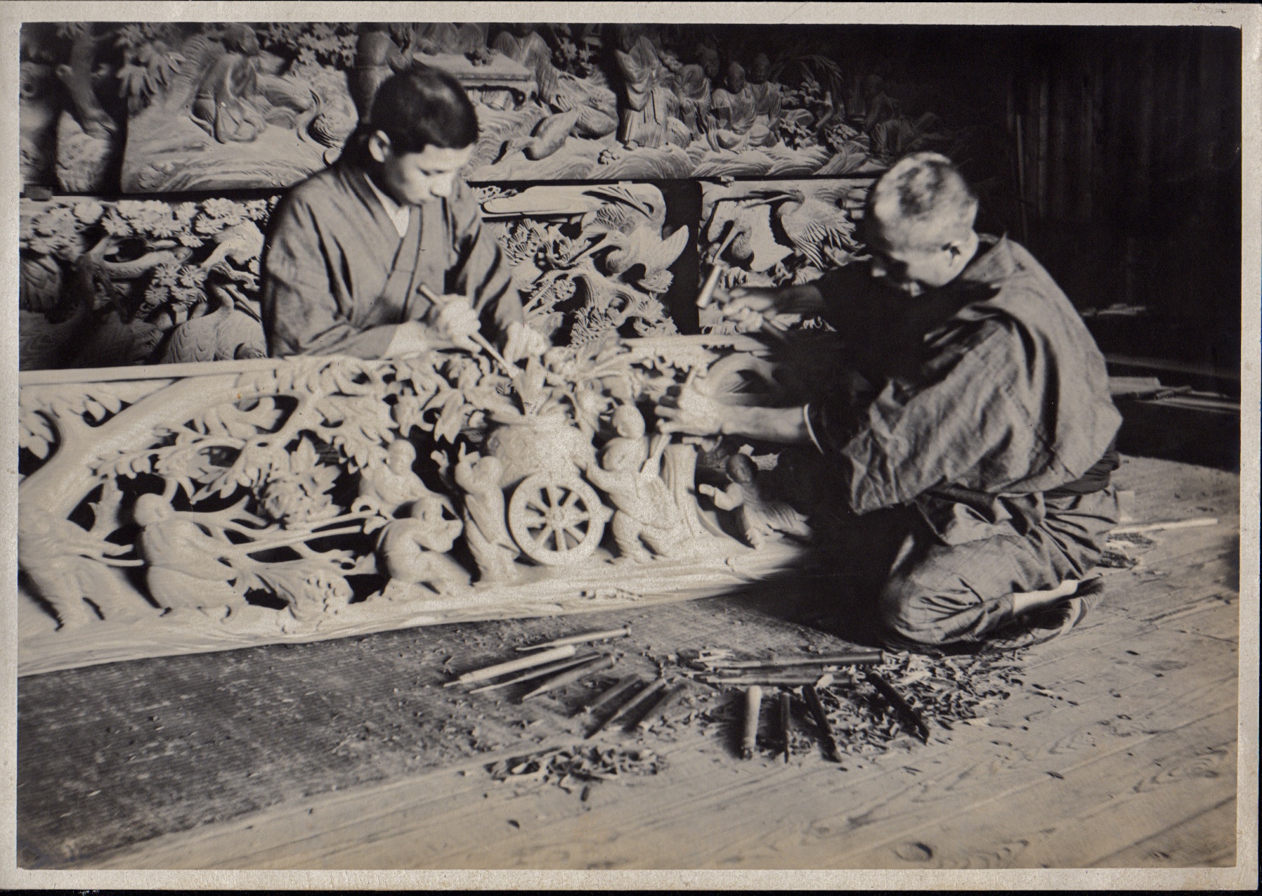 Carving a Frieze in Japan (1914 by Elstner Hilton)